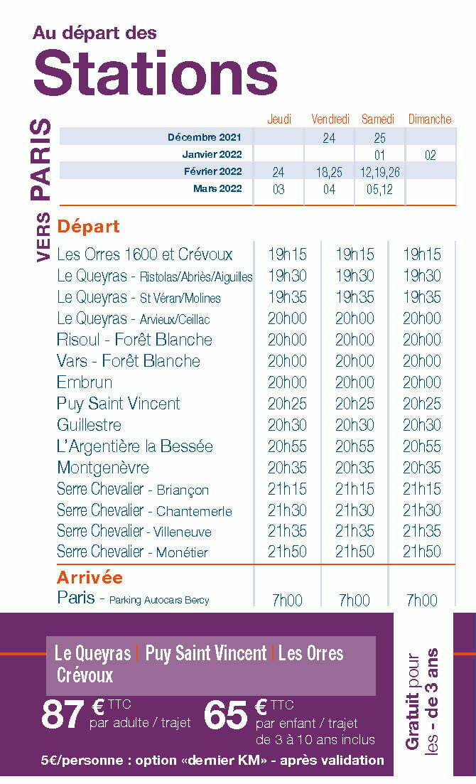 Neige Express - Au départ des Stations vers Paris - Montgenèvre