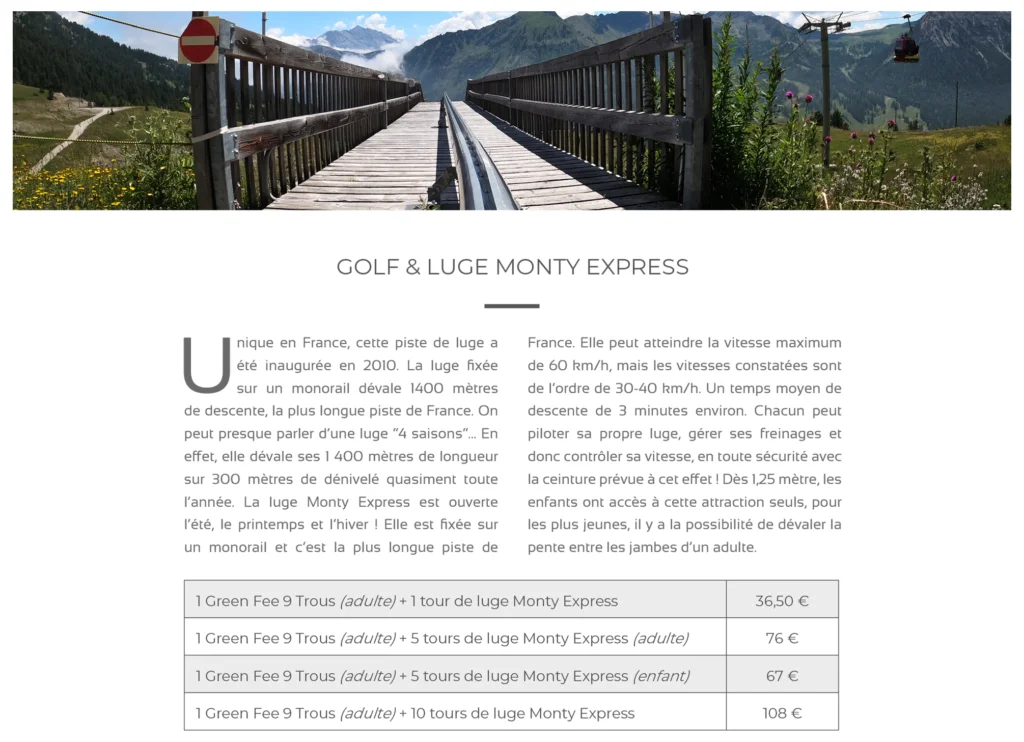Tarifs Offre Golf and Luge Monty Express Montgenèvre